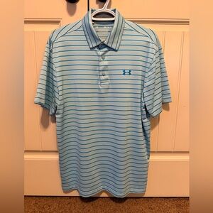 Under Armour Playoff Men's Light Blue Polo with Navy Stripes